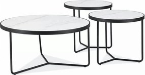 Set 3 măsuțe cafea DEMETER, alb/negru, ceramică/metal
