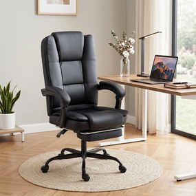 HOMCOM Scaun Birou Ergonomic Reclinabil Rotativ din Piele PU cu Suport pentru Picioare, Înălțime Reglabilă, Negru | Aosom Romania
