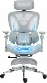 METACHAIR DORO VENT Scaun ergonomic, sezut cu ventilatie, suport lombar dinamic, spătar reglabil înălțime, cotiere 6D, tetieră 2D, suport picioare, mecanism multifunctional inclinare/blocare, pivotant, Mesh, Gri