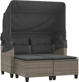 vidaXL Canapea de grădină cu baldachin și scaune, gri, poliratan