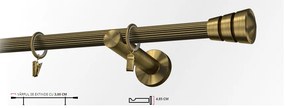 Galerie simpla picior universal striat CORSO 19 mm - aur antic (Alege marime: 300 cm)