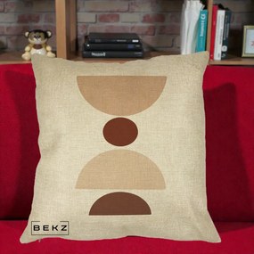 Perna Decorativa Geometric Boho Cerc si Boluri, 40x40 cm, Crem, Husa Detasabila, Perna Inclusa, BEKZ®