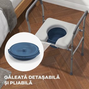 HOMCOM Scaun cu Vas de Toaletă pentru Vârstnici, Scaun de Toaletă Multifuncțional 4-În-1 cu Înălțime Reglabilă, 64x53x70-82 cm, Gri | Aosom Romania