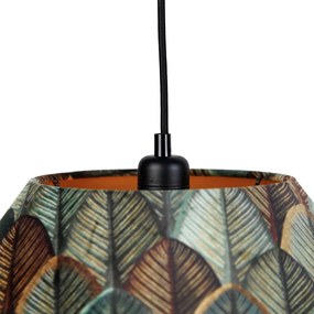 Lampă suspendată neagră cu abajur dublu de catifea, design cu frunze și bej, cu 2 lumini - Cava Luxe