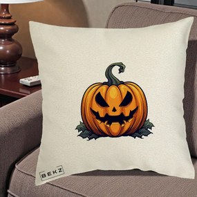 Perna Decorativa Halloween Jack-o'-Lantern Infricosator, 40x40 cm, Ecru, Husa Detasabila, Perna Inclusa, BEKZ®