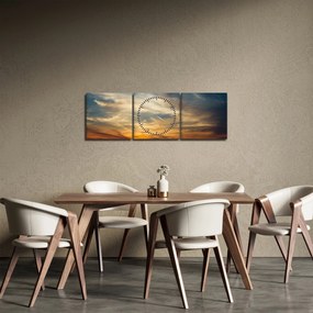 Tablou cu apus de soare (cu ceas) (90x30 cm)