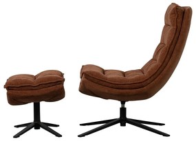 Fotoliu cu taburet maro pivotant cu tapițerie din chenille Kube – WOOOD