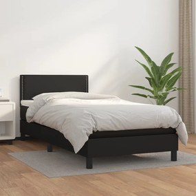 3141041 vidaXL Pat box spring cu saltea, negru, 90x200 cm, piele ecologică