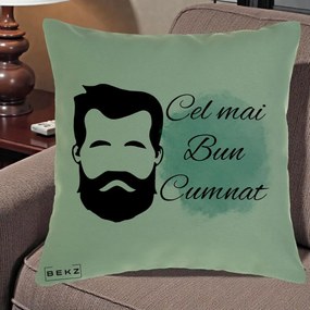 Cadou pentru Cumnat - Perna Personalizata Cel mai Bun Cumnat cu Portret Barbat si Pete Teal, 40x40 cm, Verde, Husa Detasabila, Perna Inclusa, BEKZ®
