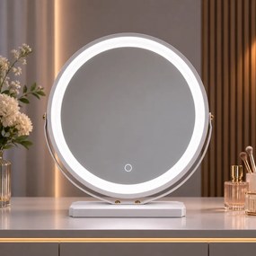 Oglindă Cosmetică LED Premium cu Control Touch și Rotire 360°, Alb