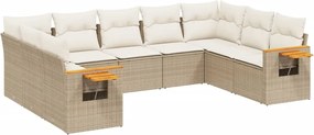 vidaXL Set canapele de grădină, 9 piese, cu perne, bej, poliratan
