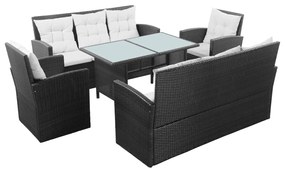 Set mobilier de gradina cu perne, 5 piese, negru, poliratan