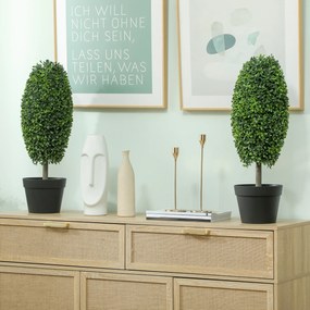 HOMCOM Set de 2 plante artificiale, Arbori de plastic rezistenți la UV în ghiveci, Plastica, Ciment, Verde | Aosom Romania