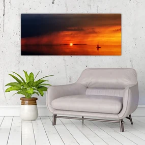 Tablou apusului de soare cu barca (120x50 cm), în 40 de alte dimensiuni noi