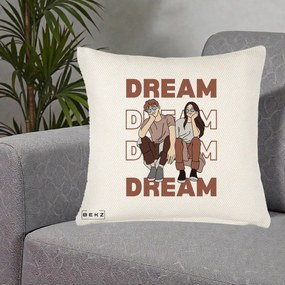 Perna Decorativa Dream Couple Aesthetic, 40x40 cm, Crem Reliefat, Husa Detasabila, Perna Inclusa, BEKZ®