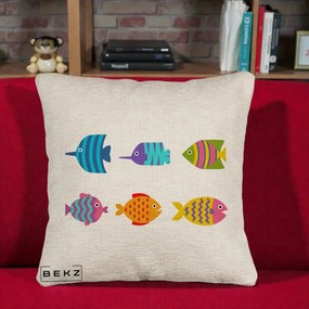 Perna Decorativa Pesti Colorati Cartoon, 40x40 cm, Bej Canapea, Husa Detasabila, Perna Inclusa, BEKZ®