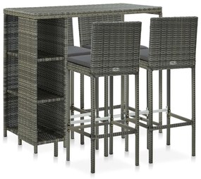 3064919 vidaXL Set mobilier bar de grădină cu perne, 5 piese, gri, poliratan