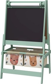 Tablă pentru copii 3 în 1 AIYAPLAY cu 2 containere, șevalet de artă din lemn pentru copii 3-8 ani, 54x46,5x93cm, de culoare verde | Aosom Romania