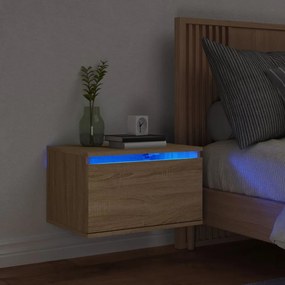 vidaXL Noptieră montată pe perete cu lumini LED, stejar sonoma