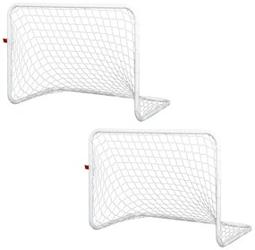HOMCOM Set de 2 mini cage de fotbal pentru copil - minge, pompă, țăruși incluși - 78L x 46l x 56H cm - metal alb | Aosom Romania