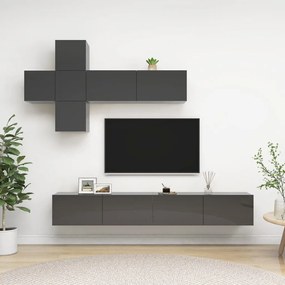 3079549 vidaXL Set de dulapuri TV, 7 piese, gri extralucios, lemn prelucrat
