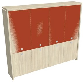 Dulap înalt Verno 248 x 46 x 210 cm, uși combinate, salcâm / portocaliu