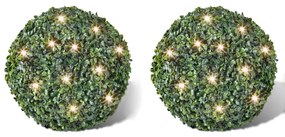 Arbuști de buxus artificiali, 35 cm, cu șir de LED-uri solare, 2 buc