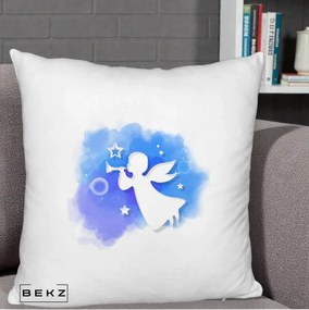 Perna Decorativa Inger cu Trompeta Albastru, 40x40 cm, Alb Pufos, Husa Detasabila, Perna Inclusa, BEKZ®
