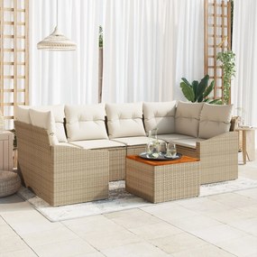 vidaXL Set de canapele pentru grădină cu pernă 7 pcs Bej Rattan poli