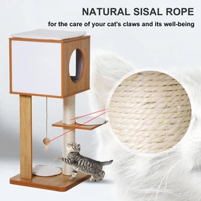 PawHyt Copac pentru Pisici cu 2 Stalpi din Lemn si Sisal si Perne pe 3 Nieluri 50 x 40 x91cm