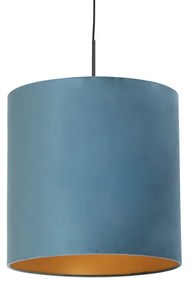 Lampă suspendată cu abajur din catifea albastră cu auriu 40 cm - Combi