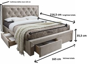 Pat tapitat dormitor ,de lux , pentru saltea , stofa gri,cu sertare si suport saltea inclus 160x200 cm -loc saltea