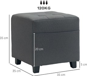 HOMCOM Suport pentru picioare living, ottoman, șezut capitonat în țesătură cu aspect de in cu buzunar lateral, 35 x 35 x 35 cm, gri | Aosom Romania