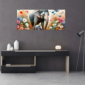 Tablou - Mama elefant, acuarelă (120x50 cm)