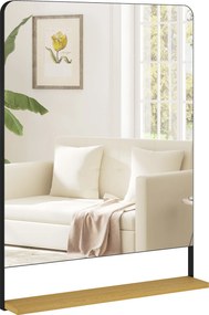 HOMCOM Oglindă de perete 80 x 60 cm cu raft din lemn, oglindă dreptunghiulară modernă cu ramă metalică, negru | Aosom Romania