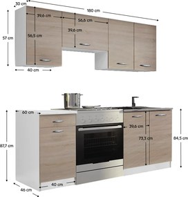 Mobilier de bucătărie 1,8 m, stejar sonoma/alb, APART NEW