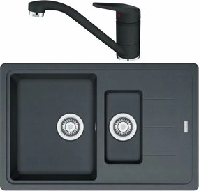 Set chiuveta bucatarie compozit Franke Basis 1 cuva 1/2 cu picurator 78x50 cm negru mat cu baterie Novara Plus