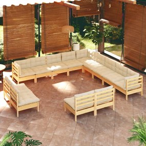 3096887 vidaXL Set mobilier grădină cu perne crem, 13 piese, lemn masiv de pin
