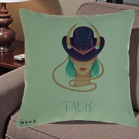 Perna Personalizata Zodie Taur, 40x40 cm, Verde, Husa Detasabila, Perna Inclusa, BEKZ®