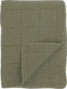 Cuvertură matlasată din bumbac, verde măsliniu, aspect vintage, pentru pat și canapea, 180 x 130 cm, „Aix”