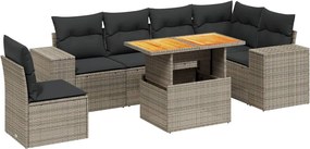 vidaXL Set canapele de grădină, 7 piese, cu perne, gri, poliratan