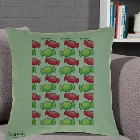 Perna Decorativa Bomboane Craciun Pattern, 40x40 cm, Verde, Husa Detasabila, Perna Inclusa, BEKZ®