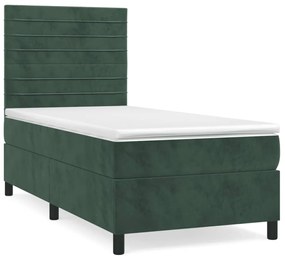 3143070 vidaXL Pat box spring cu saltea, verde închis, 100x200 cm, catifea