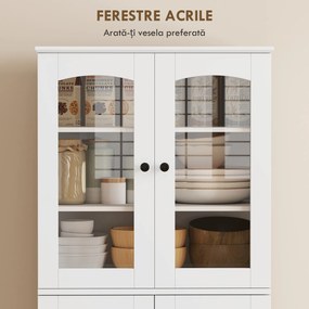 HOMCOM Dulap Bucătărie 162 cm, Credenza, Uși Acrilice Soft-Close, Rafturi, Alb. | Aosom Romania