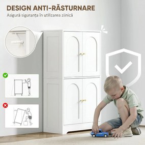 HOMCOM Comodă Bucătărie, Dulap Bucătărie cu 2 Dulapuri, 4 Uși Arcuite, 2 Rafturi Reglabile, cu Dispozitiv Anti-Răsturnare, 60x30x110 cm, pentru Sala de Masă, Living, Alb | Aosom Romania