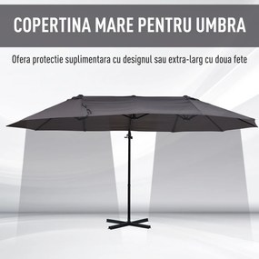 Umbrela Dubla Outsunny, Poliester Anti-UV Impermeabila Gri 270x460x250cm | Aosom RO