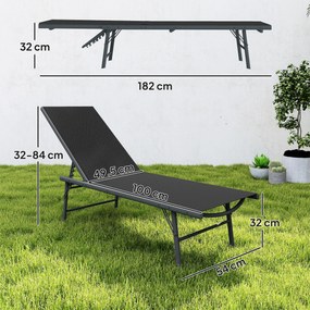Outsunny Set de 2 șezlonguri șezlong pliabil textilenă transat grădină exterior reglabil 54 x 164 x 84 cm negru | Aosom Romania
