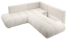 Colțar extensibil tapitat ALMADA, cu spațiu de depozitare, formă în L, versiune dreapta, bej