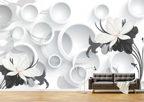 Tapet Premium Canvas - Flori abstracte alb negre