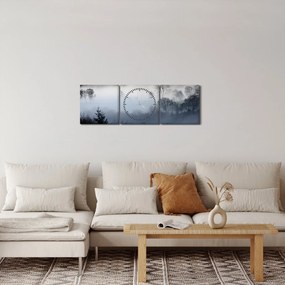 Tablou cu ceță deasupra pădurii (cu ceas) (90x30 cm)